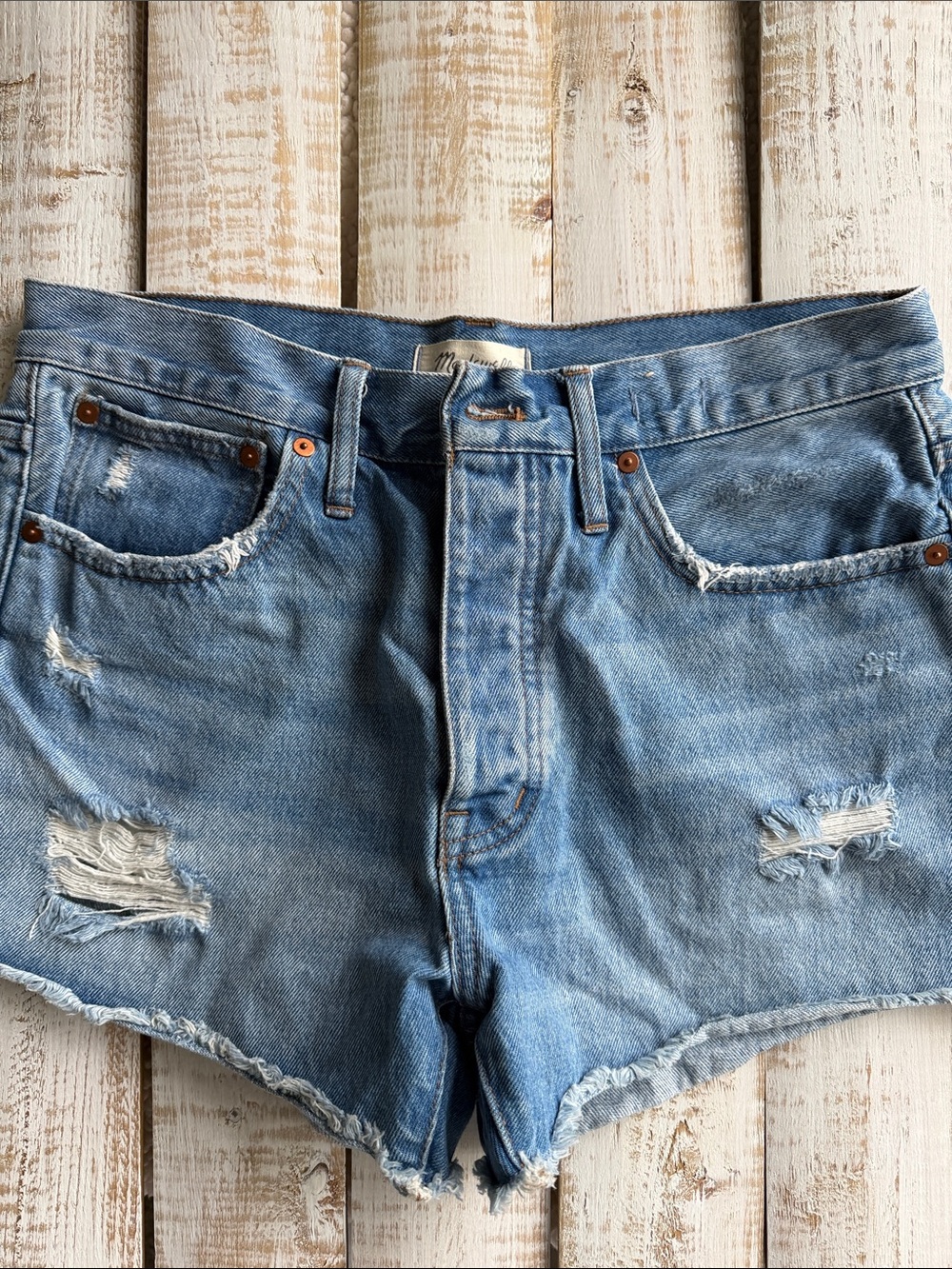Madewell Blue Distressed Relaxed Denim Shorts Size 27